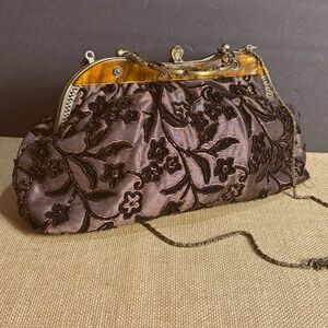 VTG Beaded Embroidered Handbag Purse Chain Mother-of-Pearl Formal Luxe VictoriaV